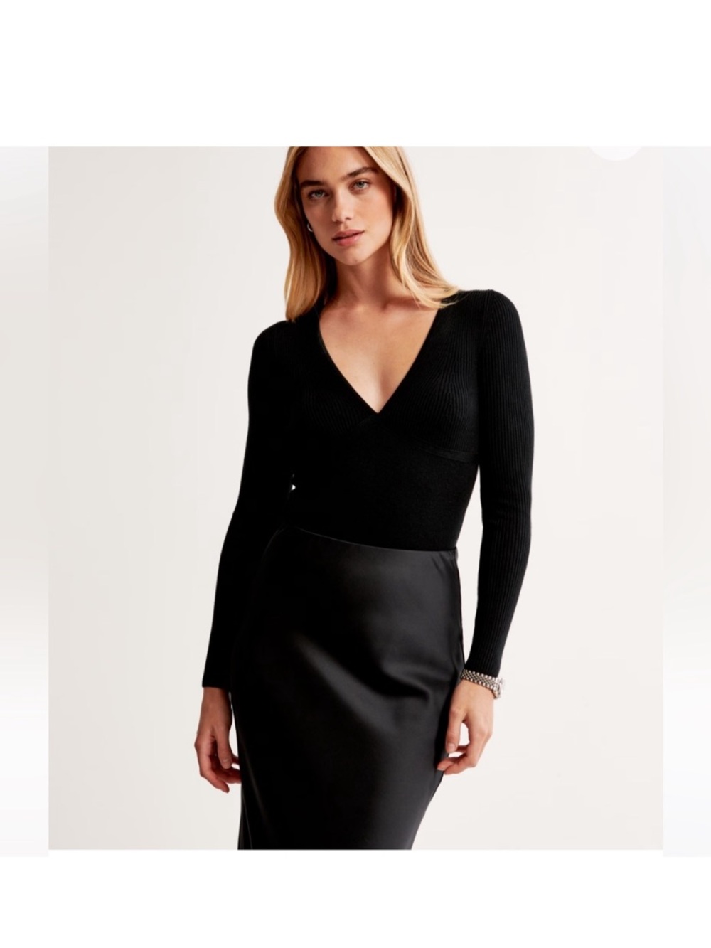 Abercrombie & Fitch Black V-Neck Ribbed Bodysuit Sweater